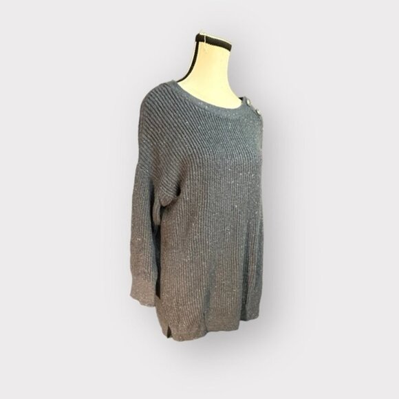 Womens Ann Taylor Loft L Blue Grey Half Turtleneck Shoulder Button Sweater Large - Picture 9 of 9
